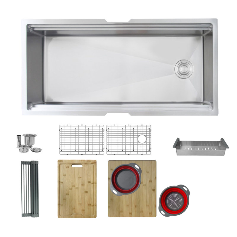 STYLISH 39 Inch Workstation Single Bowl Undermount 16G Kitchen Sink With Accessories Included 